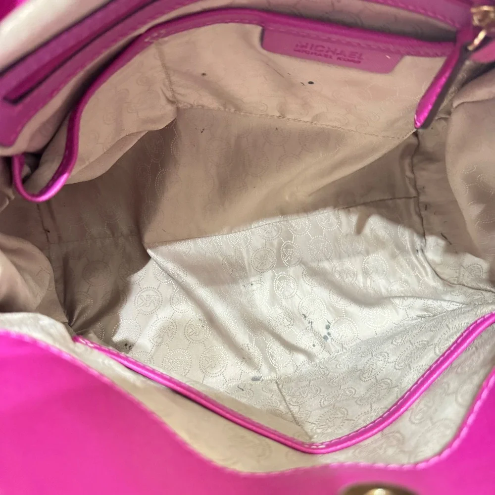 Michael Kors Hamilton Satchel Womens Large Fuchsia Pink Padlock Chain Bag - Picture 13 of 16